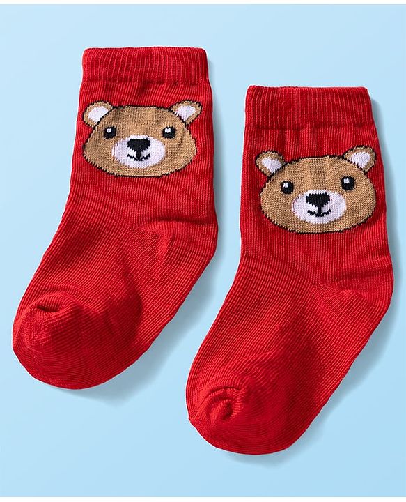 Cute Walk by Babyhug Ankle Length Anti Bacterial Socks with Bear Design Pack of 3 - Red White & Navy