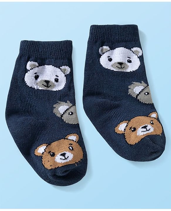 Cute Walk by Babyhug Ankle Length Anti Bacterial Socks with Bear Design Pack of 3 - Red White & Navy