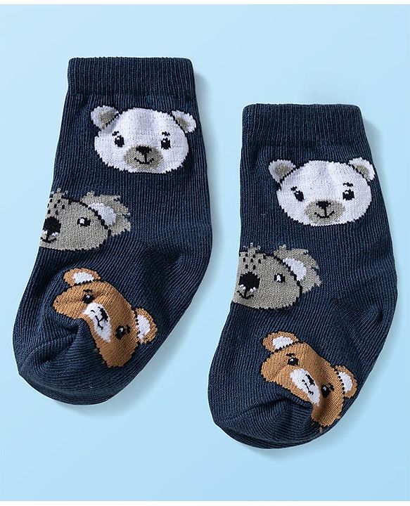 Cute Walk by Babyhug Ankle Length Anti Bacterial Socks with Bear Design Pack of 3 - Red White & Navy