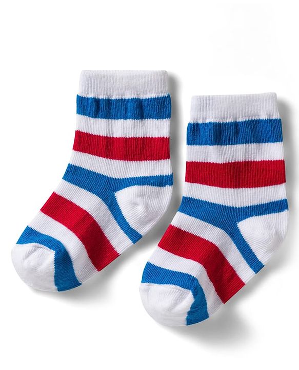 Cute Walk by Babyhug Non Terry Knit Ankle Length Anti Bacterial Socks With Stripes & Boat Design Pack of 3 - Red Blue & White