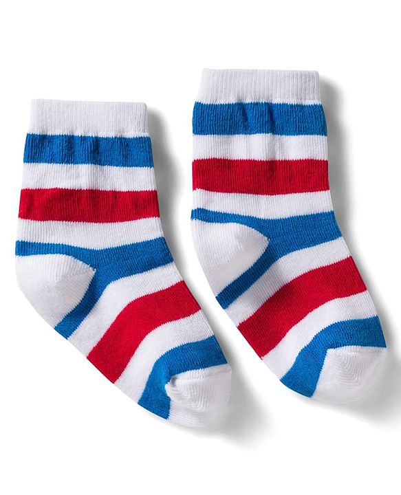 Cute Walk by Babyhug Non Terry Knit Ankle Length Anti Bacterial Socks With Stripes & Boat Design Pack of 3 - Red Blue & White