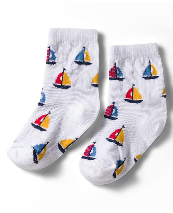 Cute Walk by Babyhug Non Terry Knit Ankle Length Anti Bacterial Socks With Stripes & Boat Design Pack of 3 - Red Blue & White