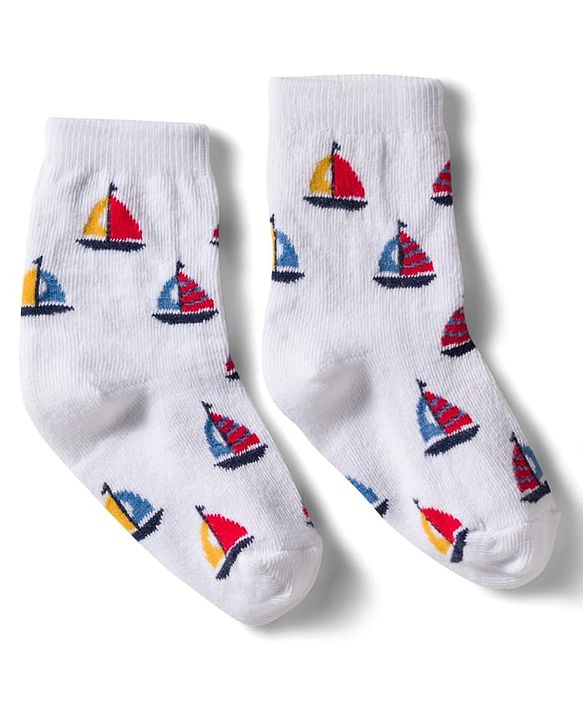 Cute Walk by Babyhug Non Terry Knit Ankle Length Anti Bacterial Socks With Stripes & Boat Design Pack of 3 - Red Blue & White