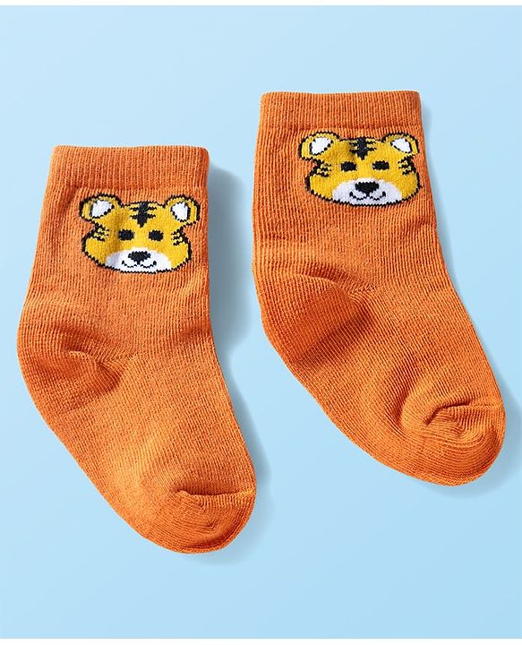 Cute Walk by Babyhug Ankle Length Anti Bacterial Socks with Animal Design Pack of 3 - Blue White & Orange