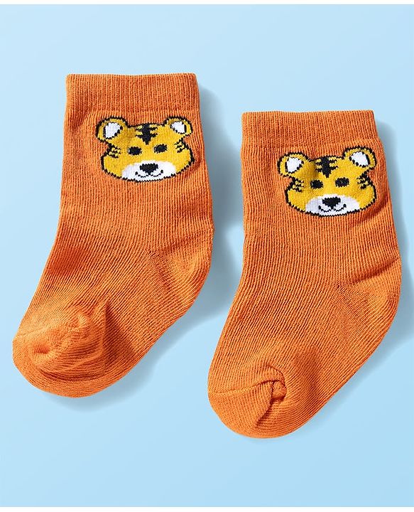 Cute Walk by Babyhug Ankle Length Anti Bacterial Socks with Animal Design Pack of 3 - Blue White & Orange