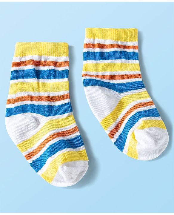 Cute Walk by Babyhug Ankle Length Anti Bacterial Socks with Animal Design Pack of 3 - Blue White & Orange