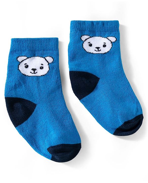 Cute Walk by Babyhug Ankle Length Anti Bacterial Socks with Animal Design Pack of 3 - Blue White & Orange