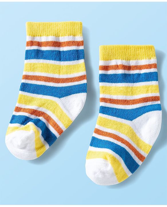 Cute Walk by Babyhug Ankle Length Anti Bacterial Socks with Animal Design Pack of 3 - Blue White & Orange