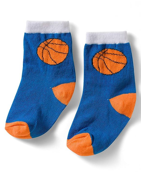 Cute Walk by Babyhug Non Terry Knit Ankle Length Anti Bacterial Socks With Stripes & Basketball Design Pack of 3 - Orange Blue & White