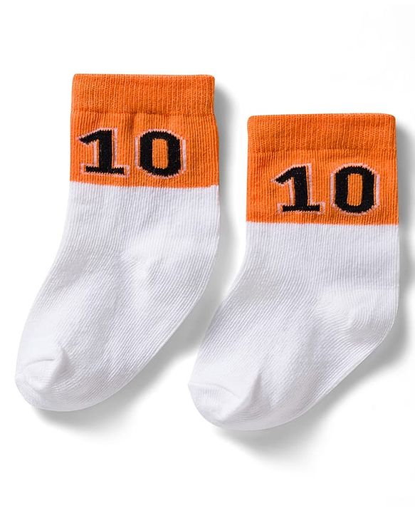 Cute Walk by Babyhug Non Terry Knit Ankle Length Anti Bacterial Socks With Stripes & Basketball Design Pack of 3 - Orange Blue & White