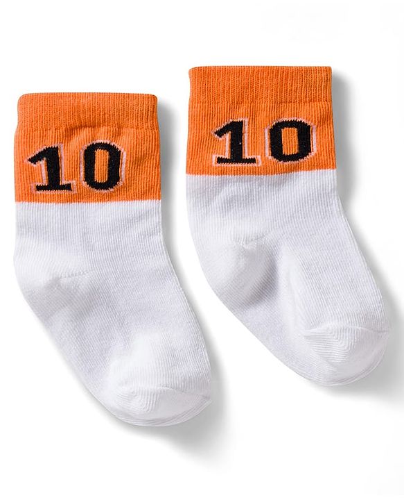 Cute Walk by Babyhug Non Terry Knit Ankle Length Anti Bacterial Socks With Stripes & Basketball Design Pack of 3 - Orange Blue & White