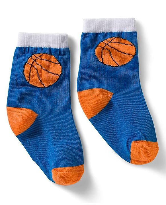 Cute Walk by Babyhug Non Terry Knit Ankle Length Anti Bacterial Socks With Stripes & Basketball Design Pack of 3 - Orange Blue & White