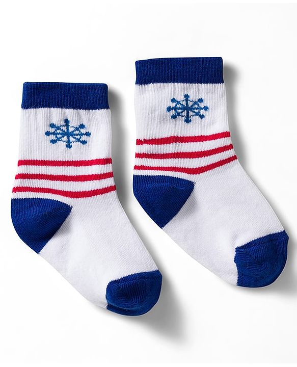 Cute Walk by Babyhug Non Terry Knit Ankle Length Anti Bacterial Socks With Stripes & Nautical Theme Design Pack of 3 - Yellow Blue & White