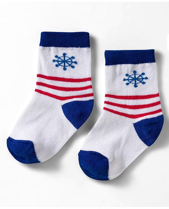 Cute Walk by Babyhug Non Terry Knit Ankle Length Anti Bacterial Socks With Stripes & Nautical Theme Design Pack of 3 - Yellow Blue & White