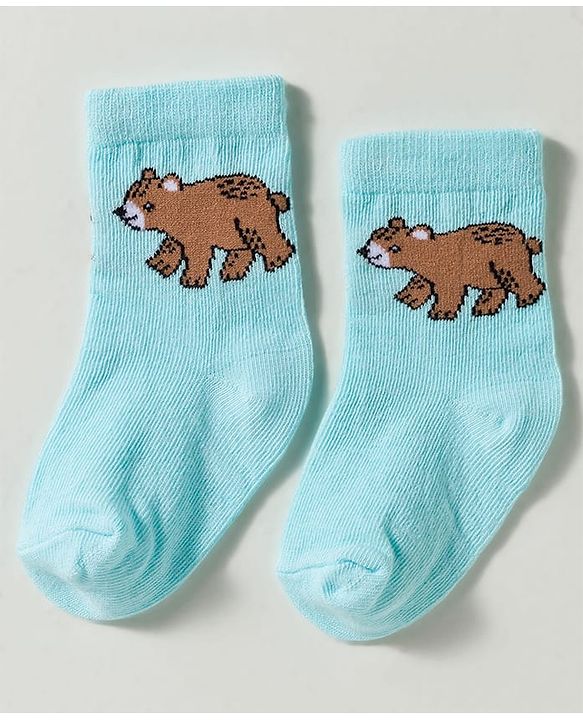 Cute Walk by Babyhug Non Terry Knit Ankle Length Anti Bacterial Striped & Bear Designed Socks Pack of 3 - Multicolor