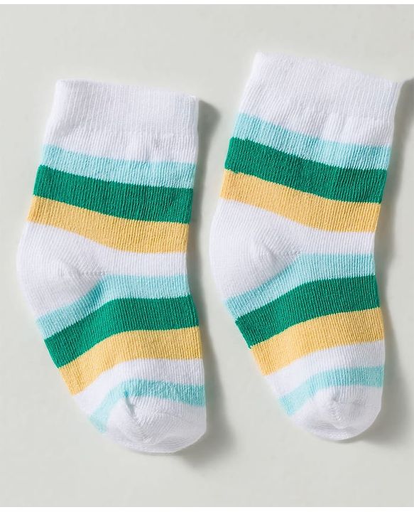 Cute Walk by Babyhug Non Terry Knit Ankle Length Anti Bacterial Striped & Bear Designed Socks Pack of 3 - Multicolor