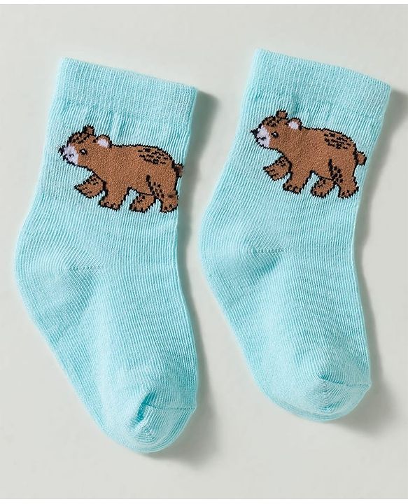 Cute Walk by Babyhug Non Terry Knit Ankle Length Anti Bacterial Striped & Bear Designed Socks Pack of 3 - Multicolor