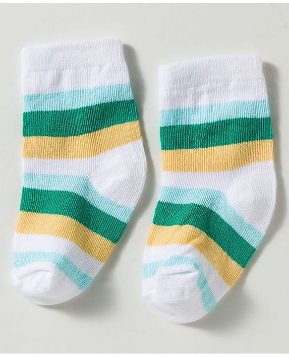 Cute Walk by Babyhug Non Terry Knit Ankle Length Anti Bacterial Striped & Bear Designed Socks Pack of 3 - Multicolor