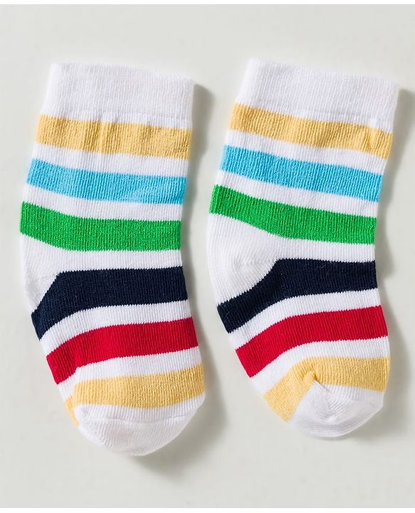 Cute Walk by Babyhug Non Terry Knit Ankle Length Anti Bacterial Striped & Lion Designed Socks Pack of 3 - Multicolor