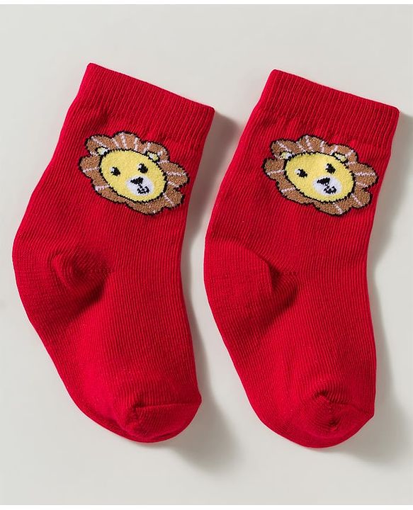 Cute Walk by Babyhug Non Terry Knit Ankle Length Anti Bacterial Striped & Lion Designed Socks Pack of 3 - Multicolor