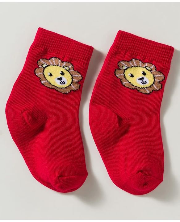 Cute Walk by Babyhug Non Terry Knit Ankle Length Anti Bacterial Striped & Lion Designed Socks Pack of 3 - Multicolor