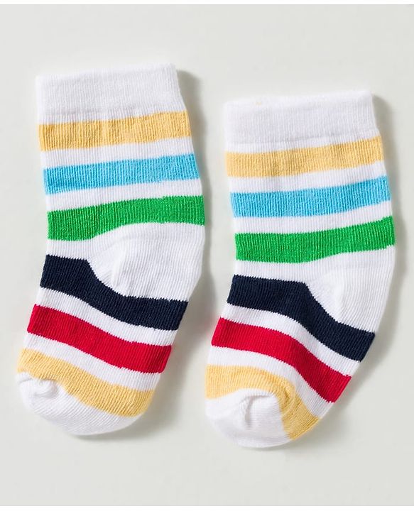 Cute Walk by Babyhug Non Terry Knit Ankle Length Anti Bacterial Striped & Lion Designed Socks Pack of 3 - Multicolor
