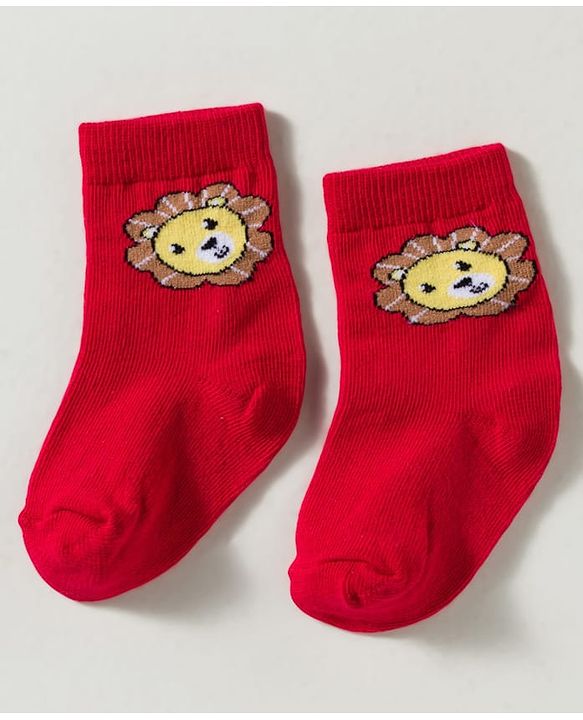 Cute Walk by Babyhug Non Terry Knit Ankle Length Anti Bacterial Striped & Lion Designed Socks Pack of 3 - Multicolor