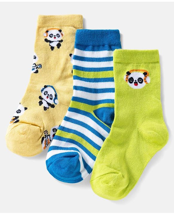 Cute Walk by Babyhug Ankle Length Anti Bacterial Socks with Panda Design Pack of 3 - Multicolour
