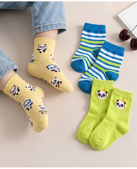 Cute Walk by Babyhug Ankle Length Anti Bacterial Socks with Panda Design Pack of 3 - Multicolour