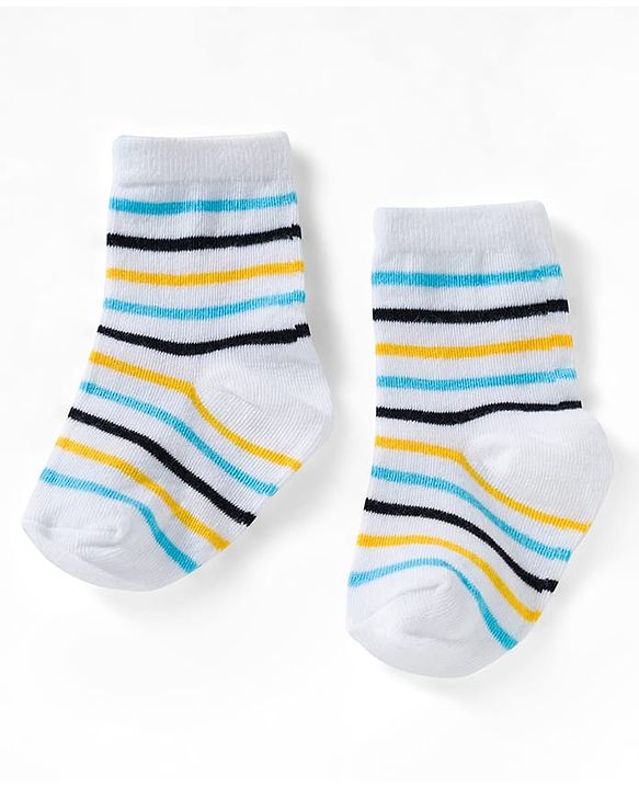 Cute Walk by Babyhug Ankle Length Anti Bacterial Socks with Star & Foot Ball Design Pack of 3 - Yellow Blue & White