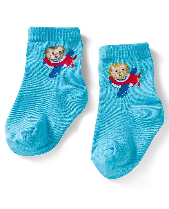 Cute Walk by Babyhug Ankle Length Anti Bacterial Socks with Lion & Airplane Design Pack of 3 - Red  Blue & White
