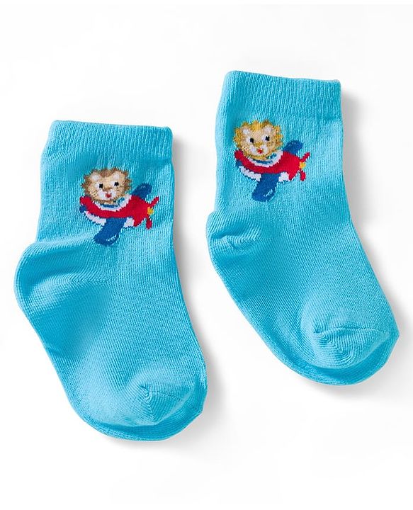 Cute Walk by Babyhug Ankle Length Anti Bacterial Socks with Lion & Airplane Design Pack of 3 - Red  Blue & White