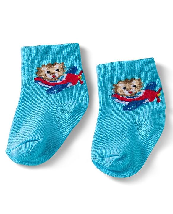 Cute Walk by Babyhug Ankle Length Anti Bacterial Socks with Lion & Airplane Design Pack of 3 - Red  Blue & White