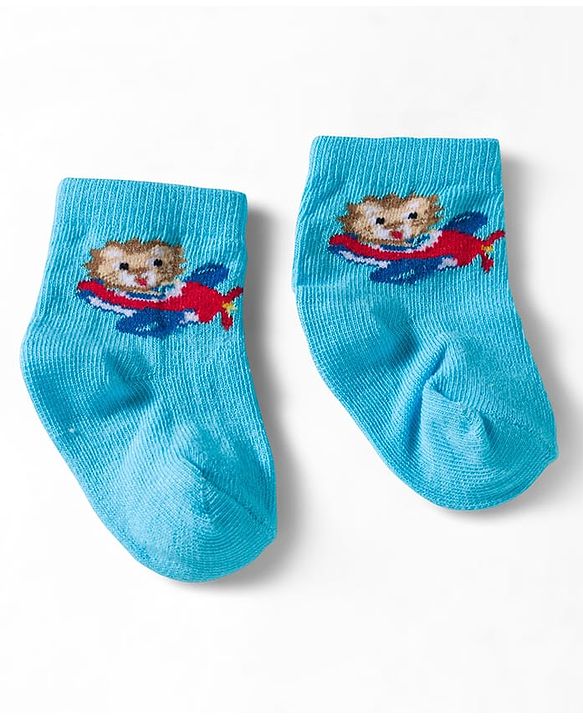 Cute Walk by Babyhug Ankle Length Anti Bacterial Socks with Lion & Airplane Design Pack of 3 - Red  Blue & White