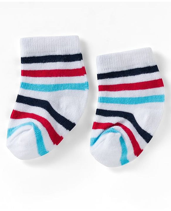 Cute Walk by Babyhug Ankle Length Anti Bacterial Socks with Lion & Airplane Design Pack of 3 - Red  Blue & White