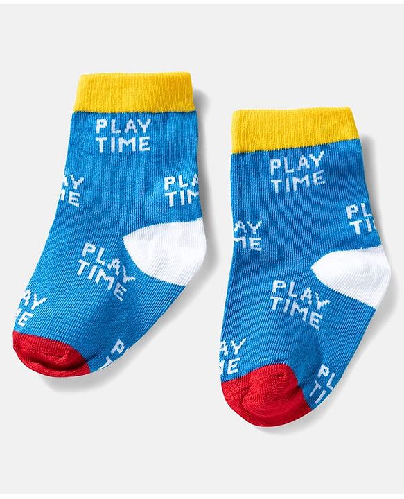 Cute Walk by Babyhug Ankle Length Anti Bacterial Socks with Text Design Pack of 3 -  Blue & White