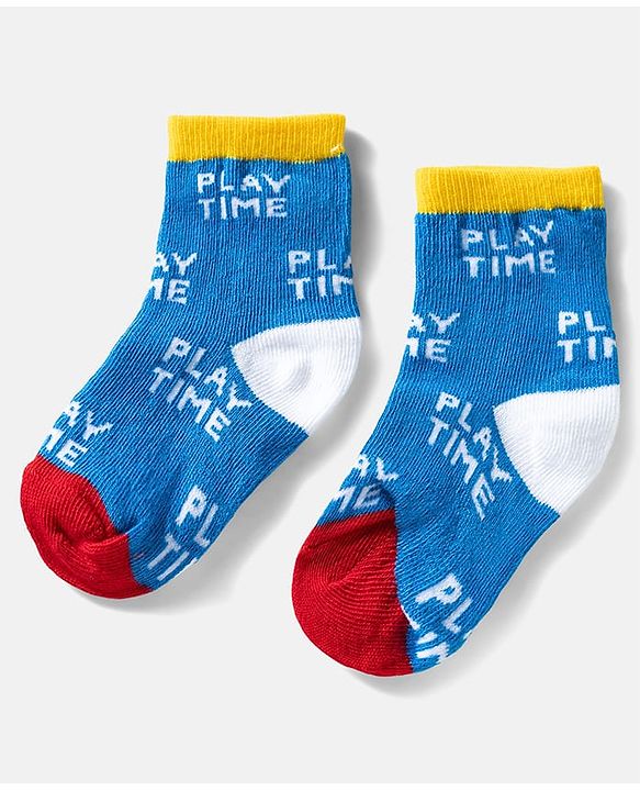 Cute Walk by Babyhug Ankle Length Anti Bacterial Socks with Text Design Pack of 3 -  Blue & White
