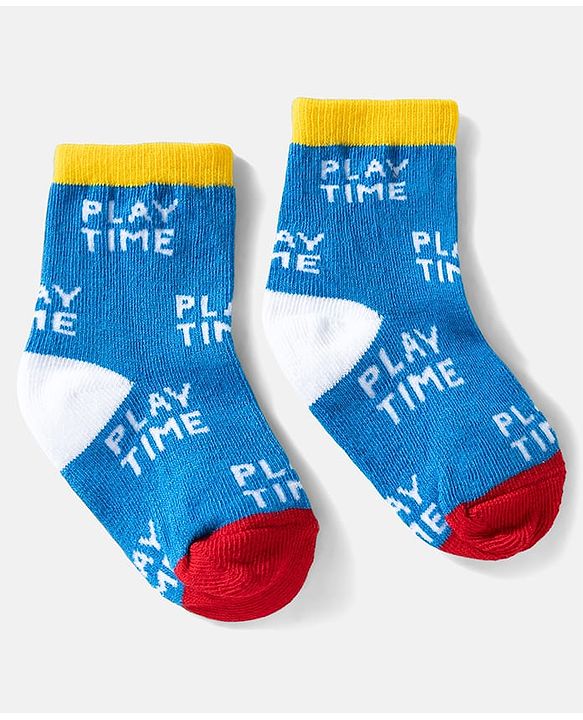 Cute Walk by Babyhug Ankle Length Anti Bacterial Socks with Text Design Pack of 3 -  Blue & White