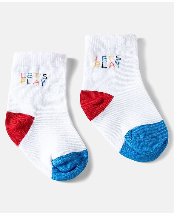 Cute Walk by Babyhug Ankle Length Anti Bacterial Socks with Text Design Pack of 3 -  Blue & White