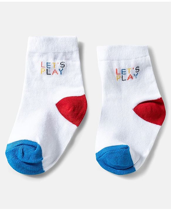 Cute Walk by Babyhug Ankle Length Anti Bacterial Socks with Text Design Pack of 3 -  Blue & White