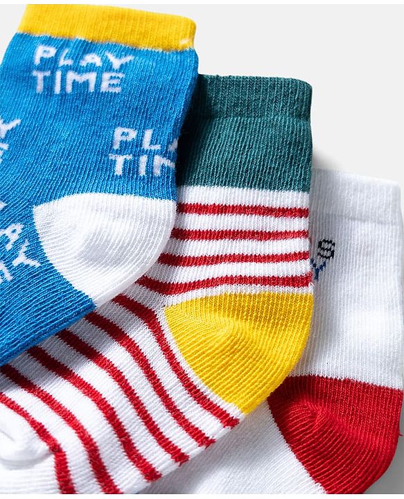 Cute Walk by Babyhug Ankle Length Anti Bacterial Socks with Text Design Pack of 3 -  Blue & White