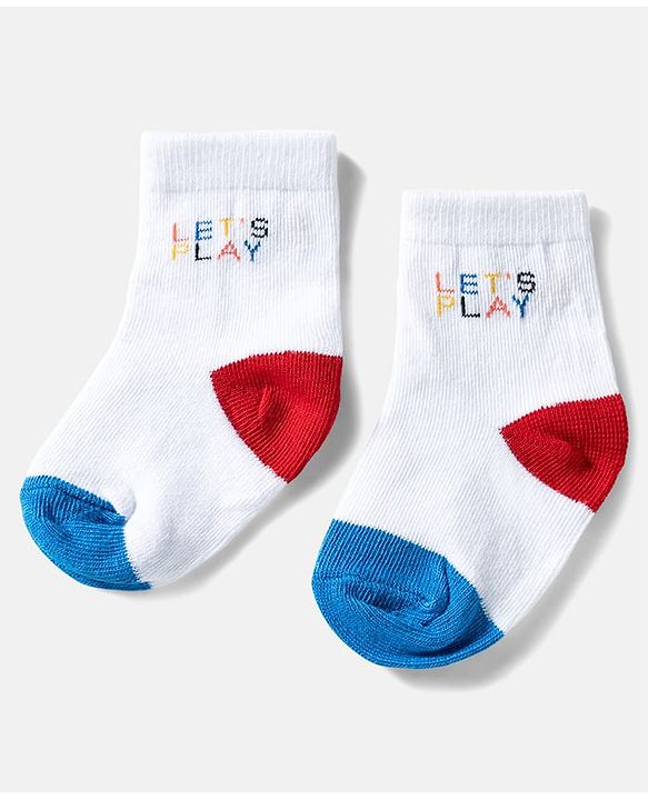 Cute Walk by Babyhug Ankle Length Anti Bacterial Socks with Text Design Pack of 3 -  Blue & White