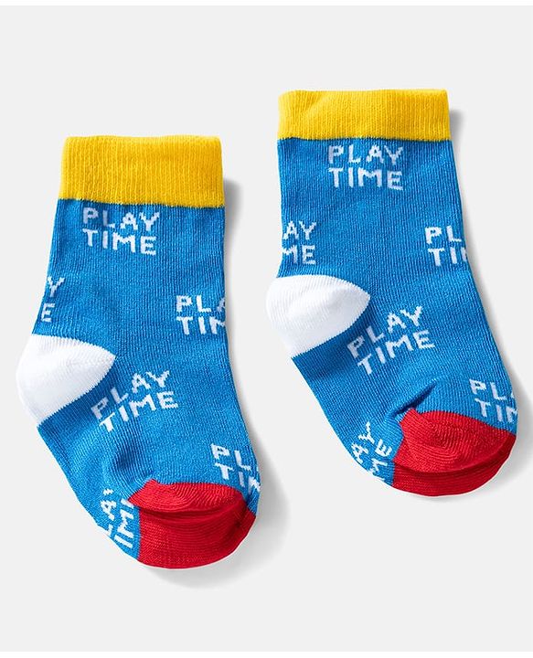 Cute Walk by Babyhug Ankle Length Anti Bacterial Socks with Text Design Pack of 3 -  Blue & White
