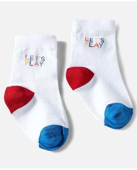 Cute Walk by Babyhug Ankle Length Anti Bacterial Socks with Text Design Pack of 3 -  Blue & White