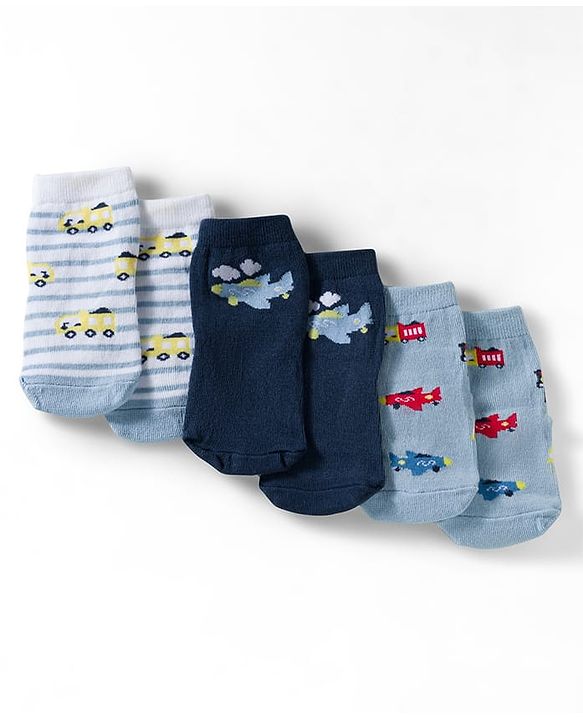 Cute Walk by Babyhug Ankle Length Anti Bacterial Socks with Vehicle Design Pack of 3 - Multicolour