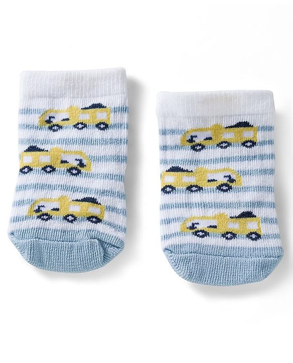 Cute Walk by Babyhug Ankle Length Anti Bacterial Socks with Vehicle Design Pack of 3 - Multicolour