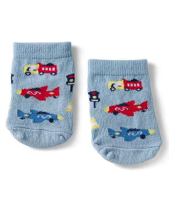 Cute Walk by Babyhug Ankle Length Anti Bacterial Socks with Vehicle Design Pack of 3 - Multicolour