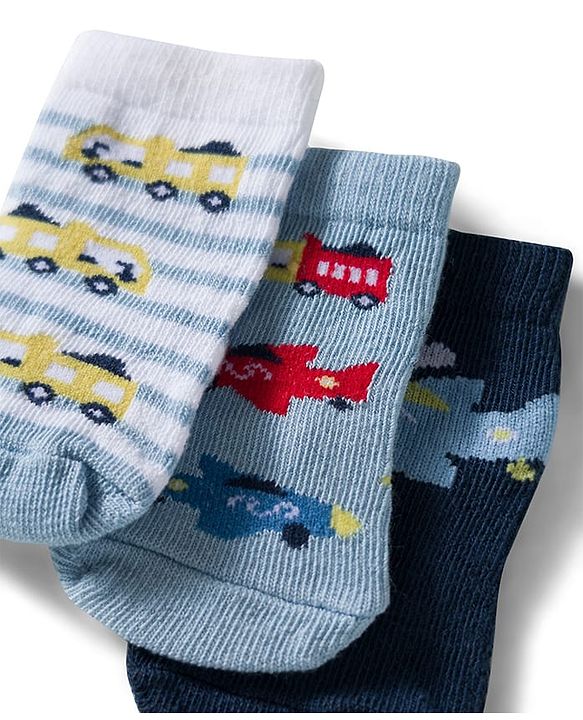 Cute Walk by Babyhug Ankle Length Anti Bacterial Socks with Vehicle Design Pack of 3 - Multicolour