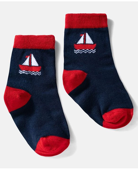 Cute Walk by Babyhug Ankle Length Anti Bacterial Socks with Boat Design Pack of 3 - Navy & White