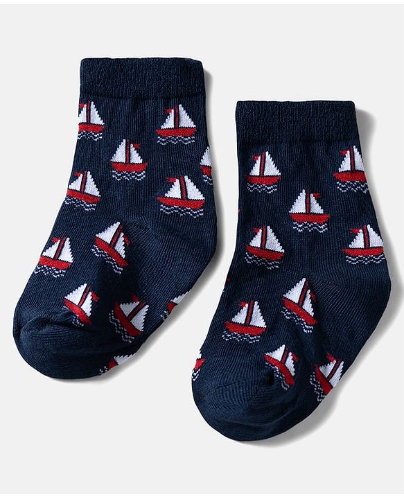 Cute Walk by Babyhug Ankle Length Anti Bacterial Socks with Boat Design Pack of 3 - Navy & White